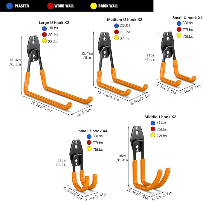 3-H Garage Wall Hooks 14 Pack, Garage Hooks Heavy Duty - Image 2