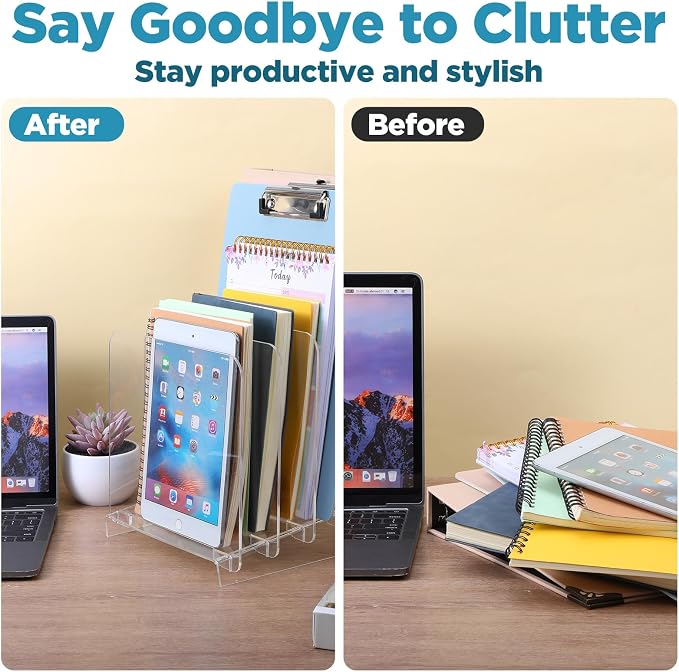 File Organizer for Desks Acrylic Vertical File Holder for Desk 5 Sections Desk - Image 5
