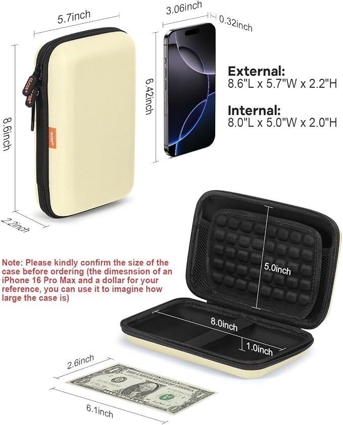 Clean-Beige Hard Shell Case for Electronic Accessories Organizer - Image 3