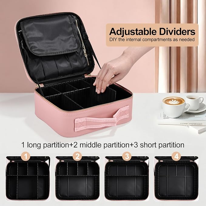 Travel Makeup Bag with Brush Holder, Professional Cosmetic Train Case Organizer - Image 4