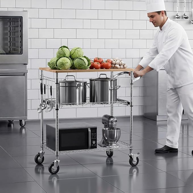 VEVOR Kitchen Utility Cart, 3 Tier Heavy Duty Adjustable Wire Storage Rack - Image 8