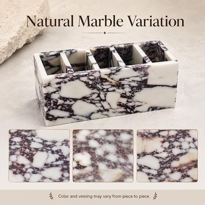 5-Compartment Marble Desk Organizer, 9.84 in | Natural marble 5-section - Image 9