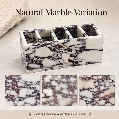 5-Compartment Marble Desk Organizer, 9.84 in | Natural marble 5-section - Image 9