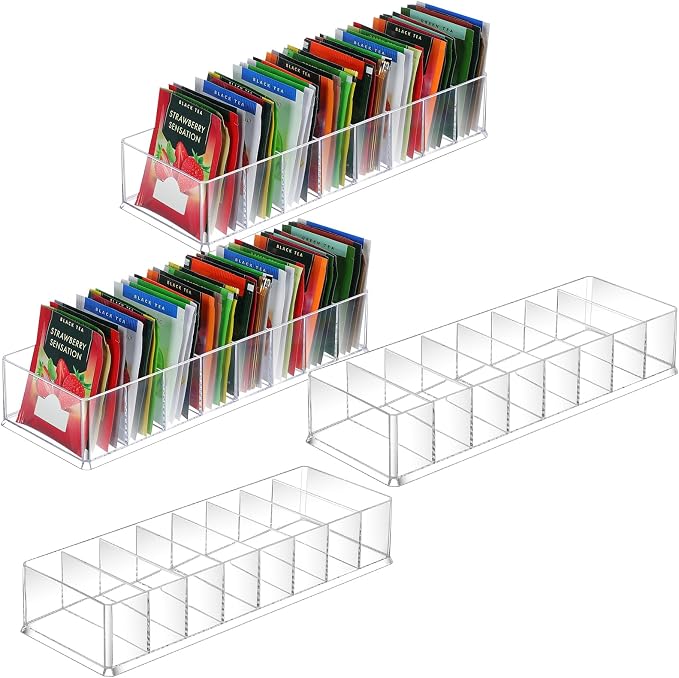 Cinnvoice 4 Pcs Tea Bag Storage Acrylic Clear Tea Drawer Organizer by Cinnvoice