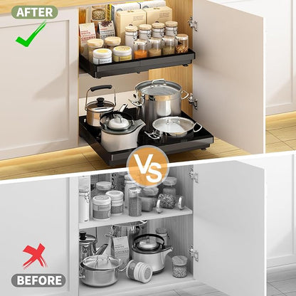 DOMNIU Pull Out Cabinet Organizers Expandable, 16.9" Depth, 2 Pack | Plastic - Image 6