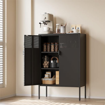 COFaR Black Metal Cabinet with Adjustable Shelves, 47”H Industrial Buffet by COFAR