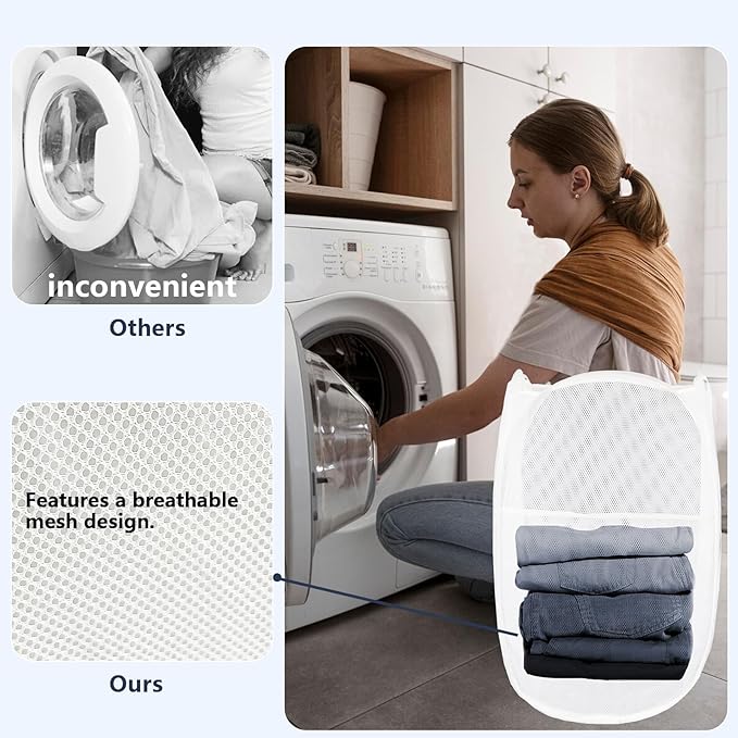 Pop Up Laundry Hamper, Mesh Laundry Basket Collapsible, Foldable Hamper - Image 5