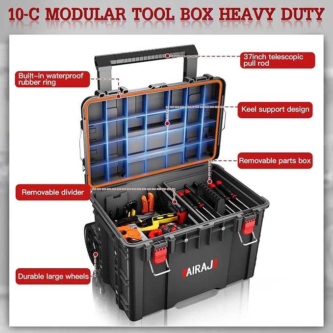 Rolling Tool Box with Wheels Heavy Duty, Modular Stackable Tool Box Organizer - Image 6