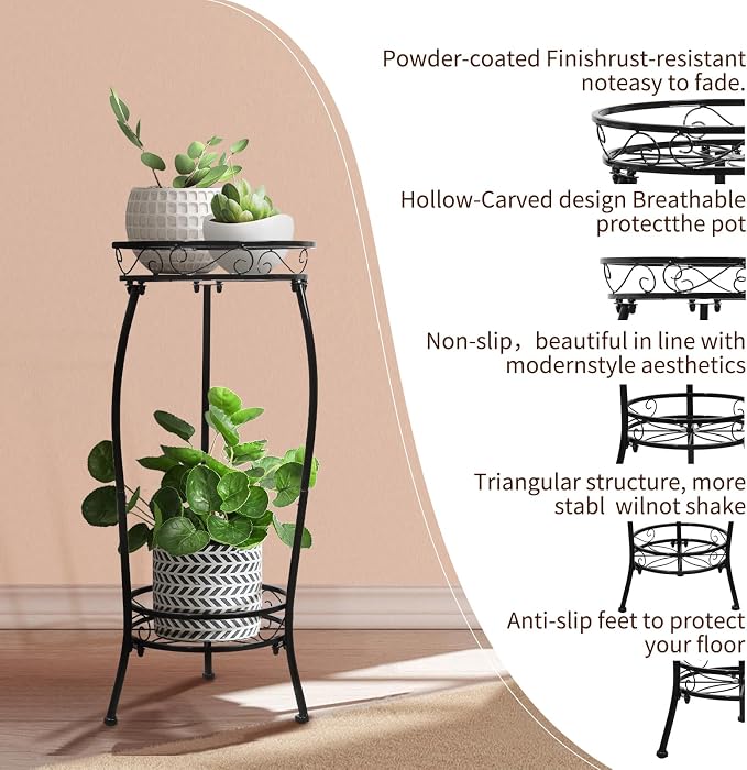2 Pack Plant Stand Indoor Outdoor 2 Tier 27" Tall Metal Potted Holder Rack - Image 4