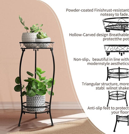 2 Pack Plant Stand Indoor Outdoor 2 Tier 27" Tall Metal Potted Holder Rack - Image 4