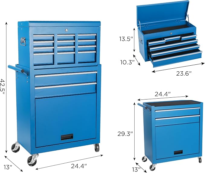 Tool Chest, 8-Drawer Rolling Tool Storage Cabinet - Image 3
