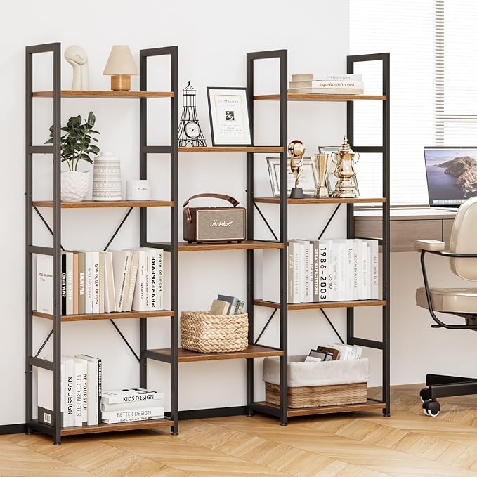 NUMENN Triple Column 4 Tier Bookshelf, Bookcase - Image 2