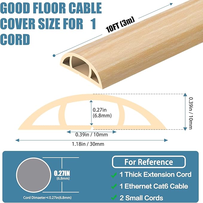 Floor Cord Covers for Wires 10FT Cable Hider Wire Cover Self Adhesive Cord - Image 2