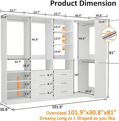 Vomavex Closet System with 4 sets, 101.9" Closet Organizer Systems with 6 - Image 3