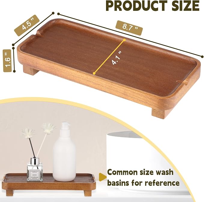 Wood Riser Small Decorative Tray Sink Soap Dish, Vanity Tray Pedestal Stand 10 - Image 3