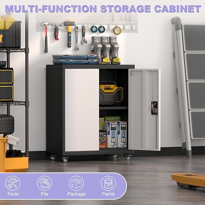 Metal Storage Cabinet with Wheels, Steel Mobile Garage Cabinets with Lockable - Image 6