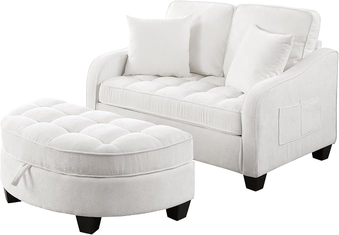 ERYE Chenille Tufted Loveseat Sofa and Ottoman Set, Tufted Recliner Sleeper - Image 10