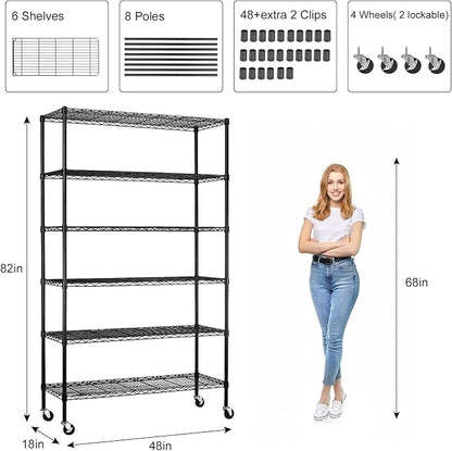 6-Tier Storage Shelves NSF Certified Wire Shelving Unit on Wheels Heavy Duty - Image 7