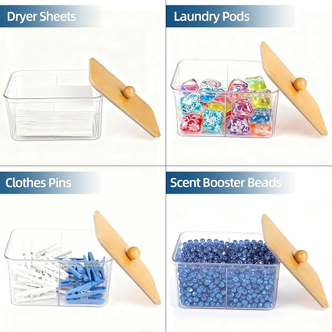 2Pack Dryer Sheet Holder with Bamboo Lid, Acrylic Dryer Sheets Container - Image 5