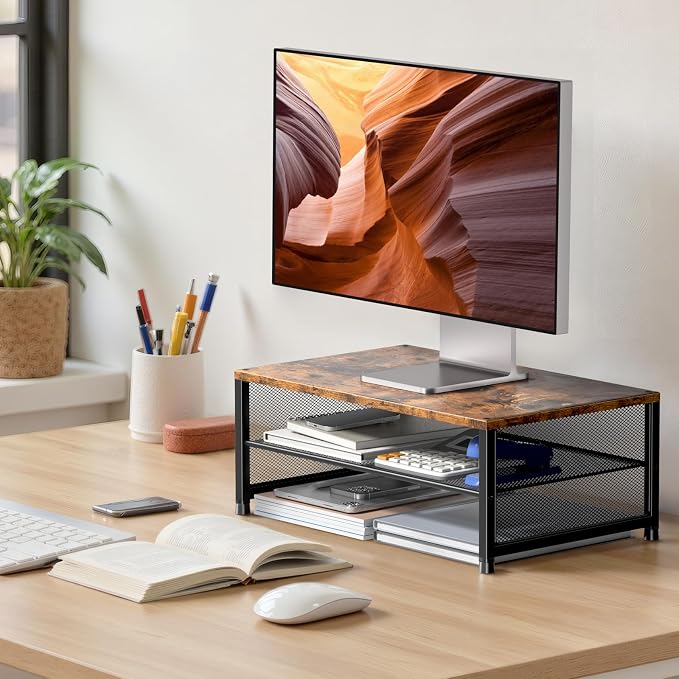 Desk Organizers and Accessories, 2-Tier Metal Computer Monitor Stand Riser - Image 2