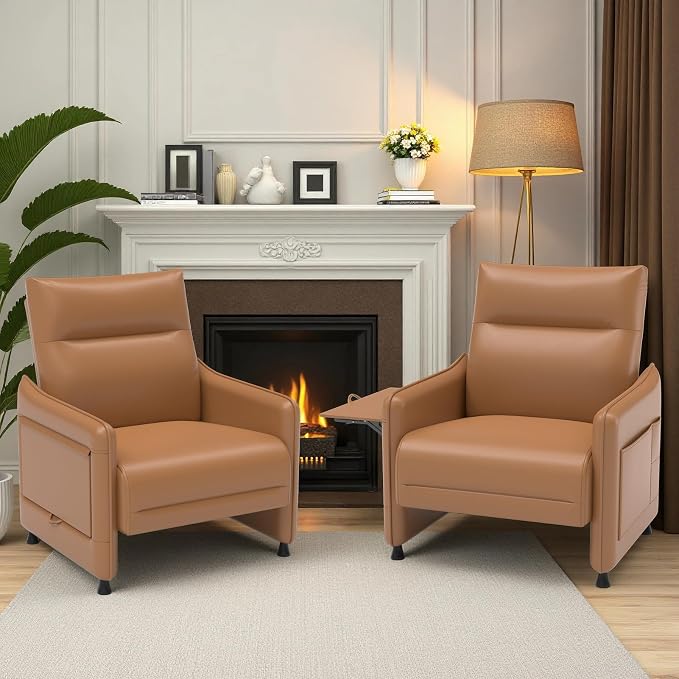 Upholstered Accent Sofas Set of 2, Modern Faux Leather Sofa Chairs by Tbillionnext