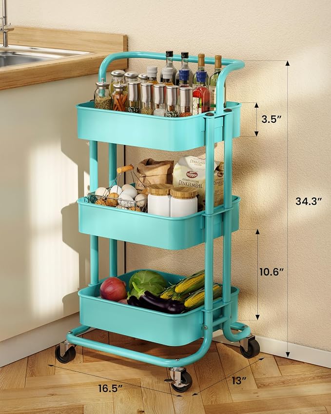 Pipishell 3 Tier Rolling Cart, Metal Utility Cart - Image 3