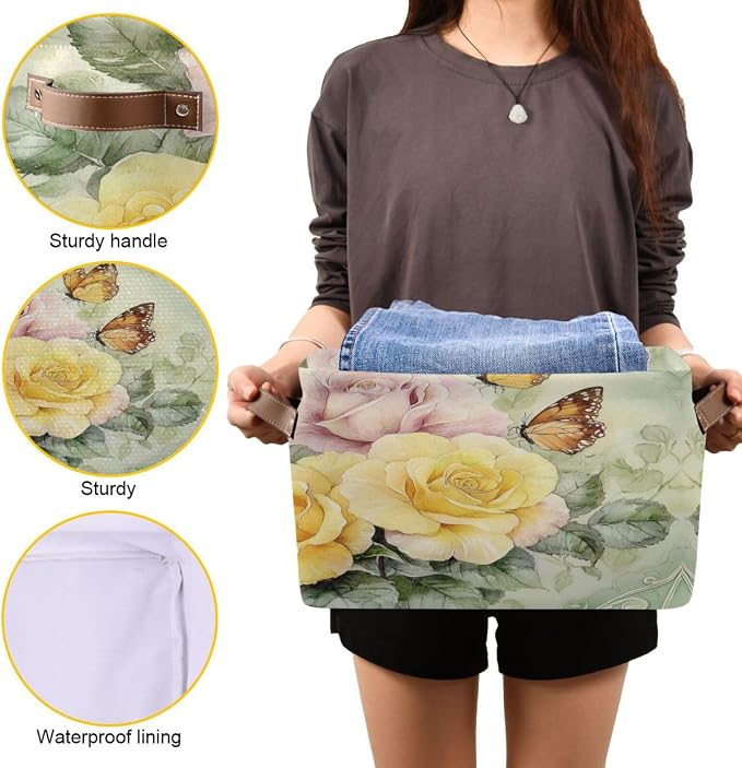 Watercolor Yellow Flower Storage Bins Box Foldable Shelf Basket - Image 7