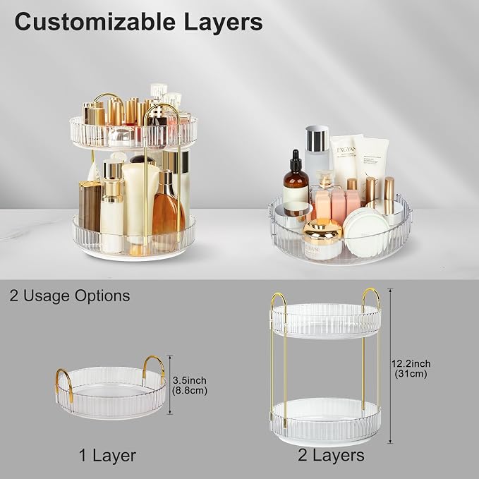 360 Rotating Makeup Organizer for Vanity, 2 Tier Perfume Skincare Organizers - Image 4