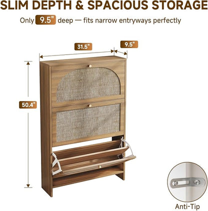 Nicetree Shoe Storage Cabinet for Entryway, Slim Arched Rattan Accent Shoe - Image 2
