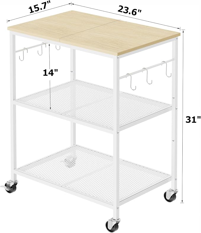 Homleke 3-Tier Rolling Kitchen Microwave Cart, Kitchen Utility Cart on Lockable - Image 4
