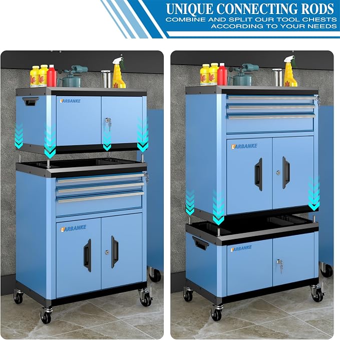 2-IN-1 Rolling Tool Chest with Locks& Multifunctional CounterTop, 3 Drawer - Image 6