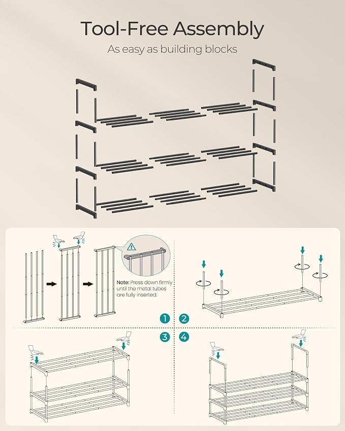SONGMICS Shoe Rack, 10-Tier Shoe Organizer, Metal Storage Shelf, Upright or - Image 3