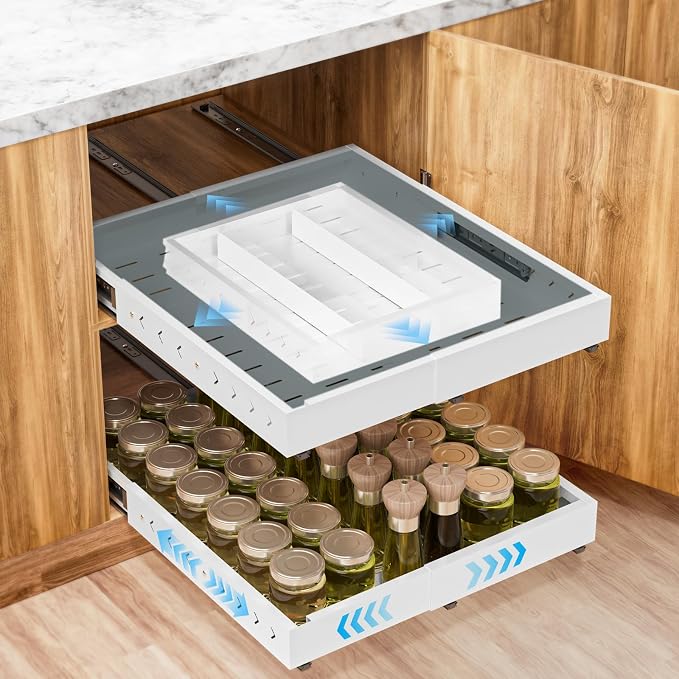 Insputer Pull Out Cabinet Organizer Expandable W & D, Slide Out Drawers by Insputer