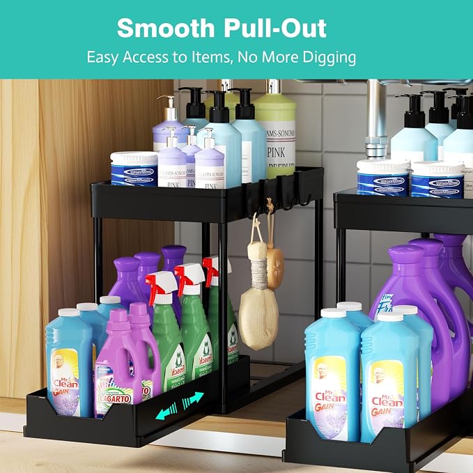 Under Sink Organizers 2 Pack, Pull-Out Sliding Cabinet Organizer - Image 3