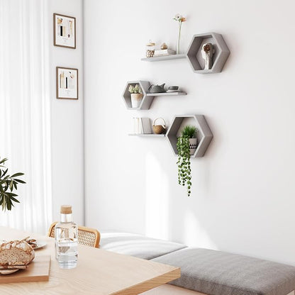 Wooden Hexagon Floating Shelves Wall Mounted, Rustic Honeycomb Shelves - Image 3