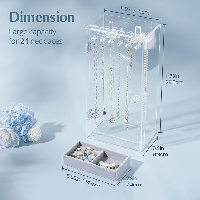 Lolalet Necklace Holder Organizer, Acrylic Jewelry Organizer - Image 4