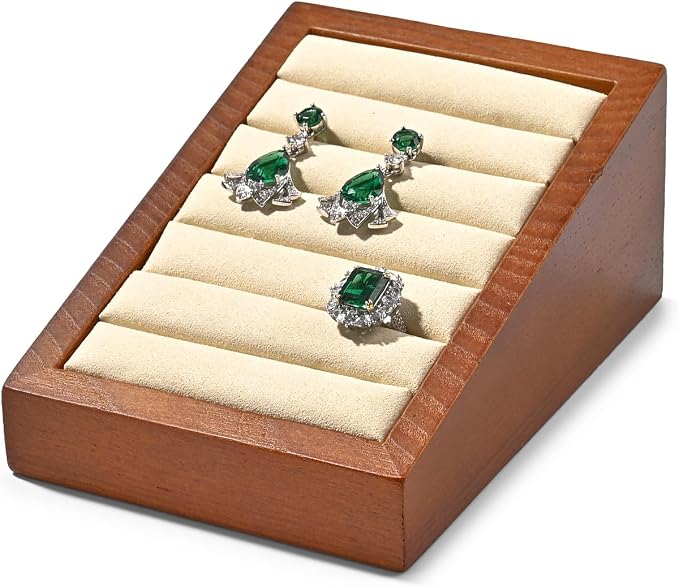 Oirlv Solid Wood Ring Tray Display Stand Slotted Jewelry Ring Showcase Display - Image 6