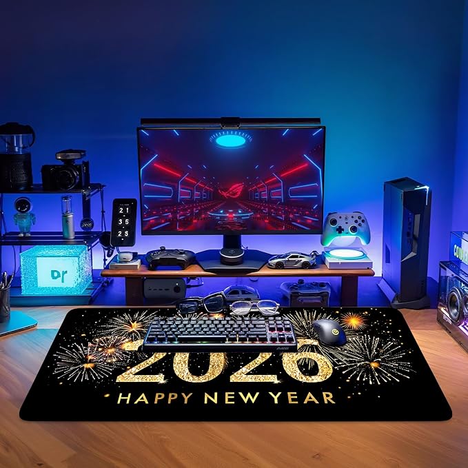 2026 Happy New Year Gaming Mouse Pad 35.4"x15.7"Desk Mat Anti-Slip Rubber Base - Image 9