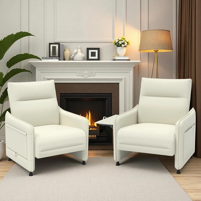 Upholstered Accent Sofas Set of 2, Modern Faux Leather Sofa Chairs by Tbillionnext