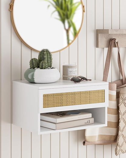 Small Modern Nightstand with Drawer, Floating Shelves by Aienvey