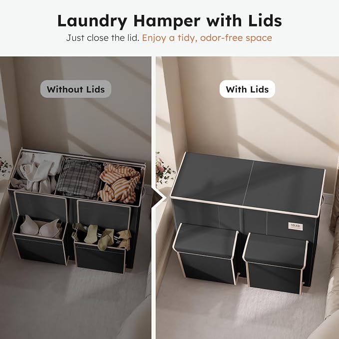 SOLEDI 220L Laundry Hamper 3 Section, Extra Large Laundry Basket - Image 6