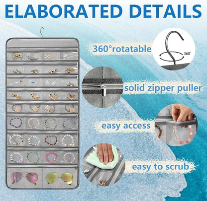 Travel Jewelry Organizer Dual Sided Hanging Earring Holder Bracelet Storage - Image 3