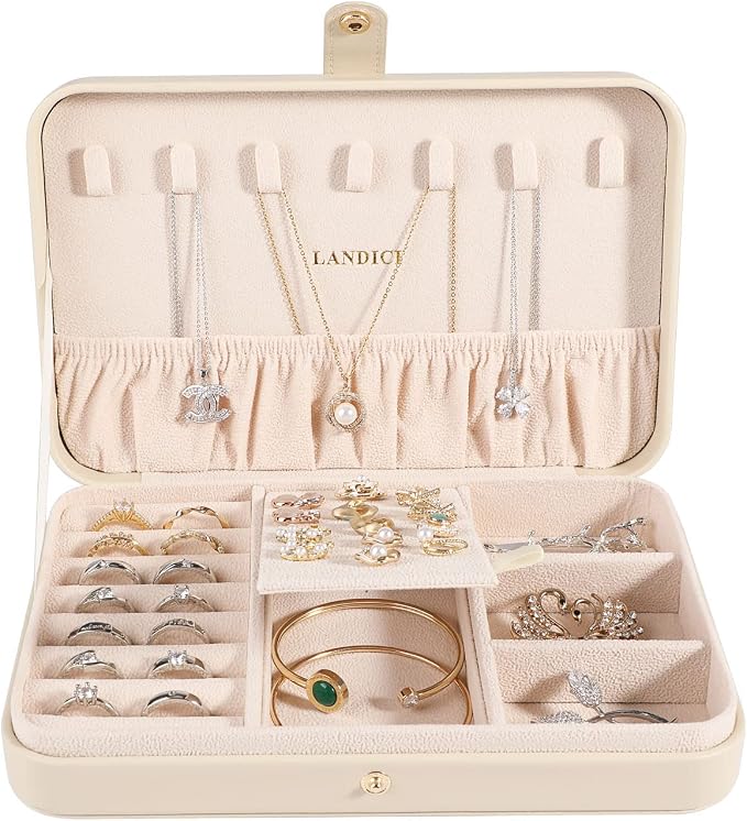 LANDICI Small Jewelry Box for Women Girls, PU Leather Travel Jewelry Case - Image 2