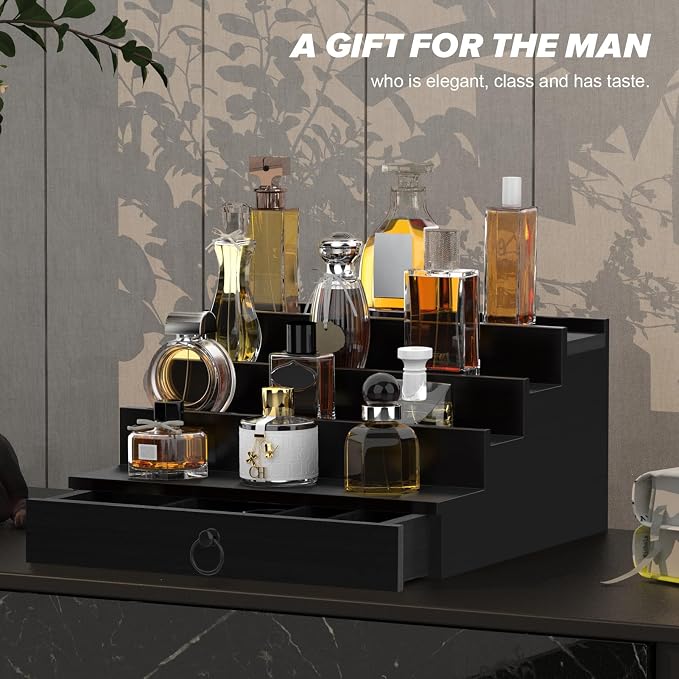 upcessory Cologne Organizer for Men, 4 Tier Black Wood Perfume Organizer - Image 7