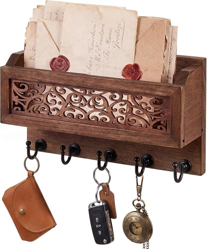 Novabright Mail and Key Holder for Wall Decorative Wall-Mounted Carved Wooden by Unknown