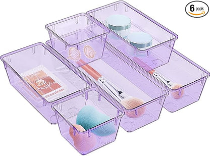 WOWBOX 6 Pack Clear Drawer Organizer Set, Acrylic Drawer Storage Trays by WOWBOX
