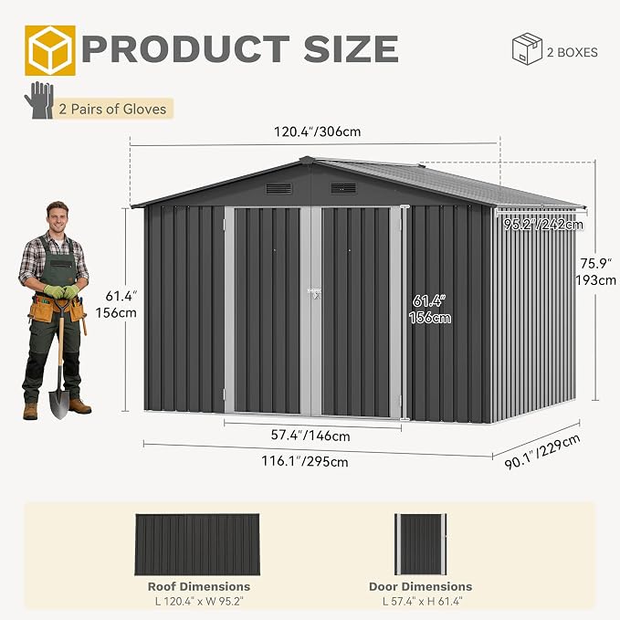 DWVO 10x8ft Outdoor Storage Shed, Large Metal Tool Sheds, Heavy Duty Storage - Image 7