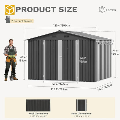 DWVO 10x8ft Outdoor Storage Shed, Large Metal Tool Sheds, Heavy Duty Storage - Image 7