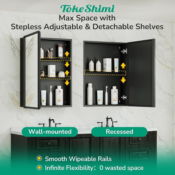 14 x 18 Recessed Medicine Cabinet, Assembly Required, Stepless Adjustable - Image 7