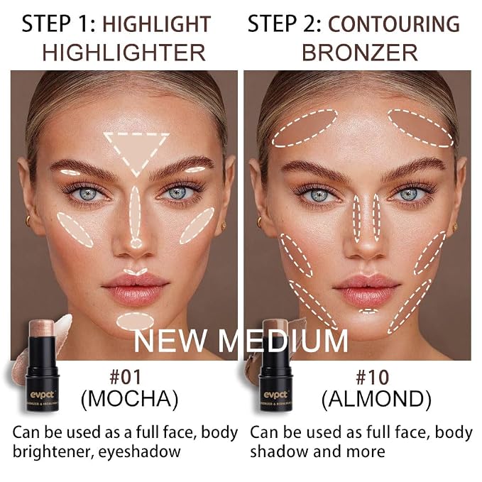 evpct 2Pcs Face Cream Contour Bronzer Sticks Makeup Highlighter Highlight - Image 4